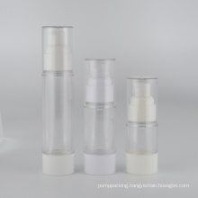 15ml 30ml 50ml low MOQ clear plastic airless serum bottle with white press pump in stock transparent lotion bottle